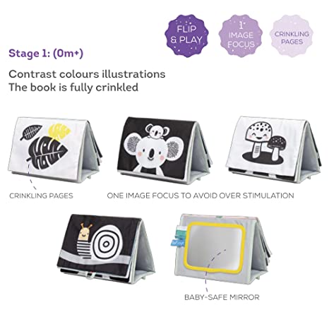 Taf Toys Koala Infant Tummy-time High Contrast Soft Crinkle Activity Book with Huge Baby Safe Mirror