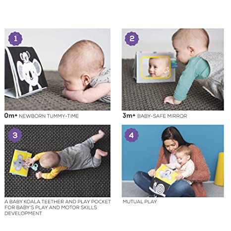 Taf Toys Koala Infant Tummy-time High Contrast Soft Crinkle Activity Book with Huge Baby Safe Mirror