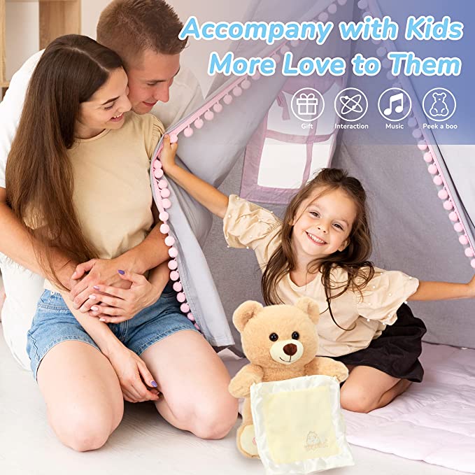 Hopearl Peek A Boo Bear with Security Blanket Plush Teddy Bear