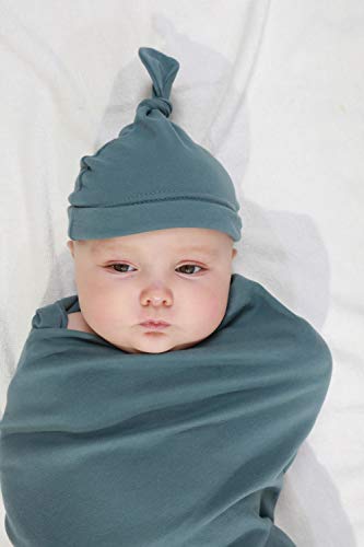 Miracle Baby 100% Cotton Knitted Baby Swaddle Blanket with Hat Set - Dark Green