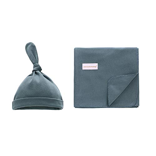 Miracle Baby 100% Cotton Knitted Baby Swaddle Blanket with Hat Set - Dark Green