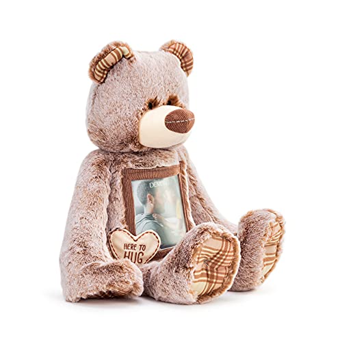 DEMDACO Here to Hug Photo Natural Brown 12 inch Plush Polyester Stuffed Animal Bear | Soft and Cuddly Toy for Children