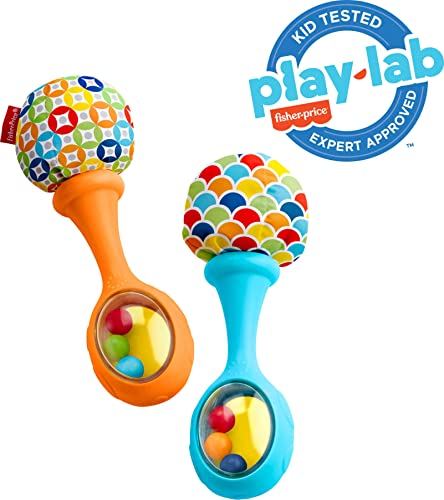 Fisher-Price Maracas, Set Of 2 Newborn Toys, Blue And Orange, Rattle 'N Rock Maracas, Baby Toys For Ages 3+ Months