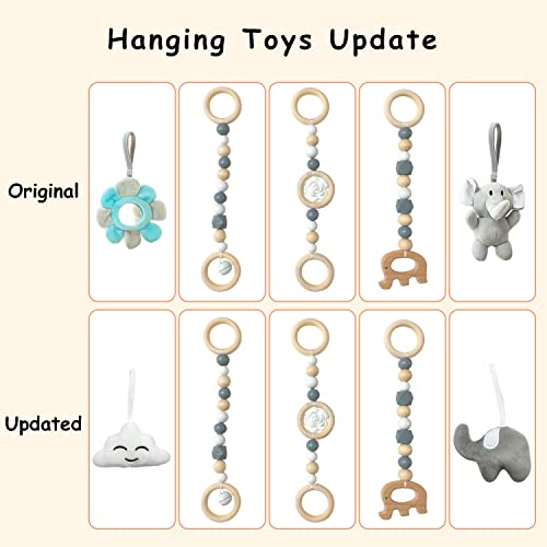 Foldable Wooden Activity Gym Hanging Bar with 5 Gym Baby Toys