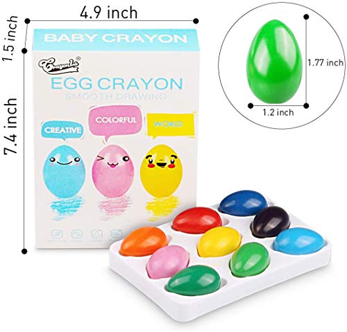 Egg-Shaped Washable Crayons for Toddlers, 9 Colors