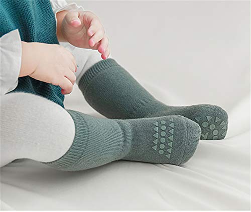 Baby Non Slip Grip Socks Toddler Knee High Anti Skid Crew Slipper Crawling Socks for Girls Boys Newborn