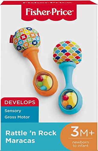 Fisher-Price Maracas, Set Of 2 Newborn Toys, Blue And Orange, Rattle 'N Rock Maracas, Baby Toys For Ages 3+ Months