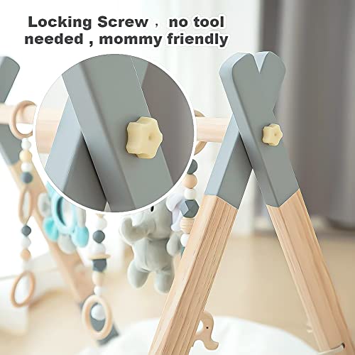Foldable Wooden Activity Gym Hanging Bar with 5 Gym Baby Toys