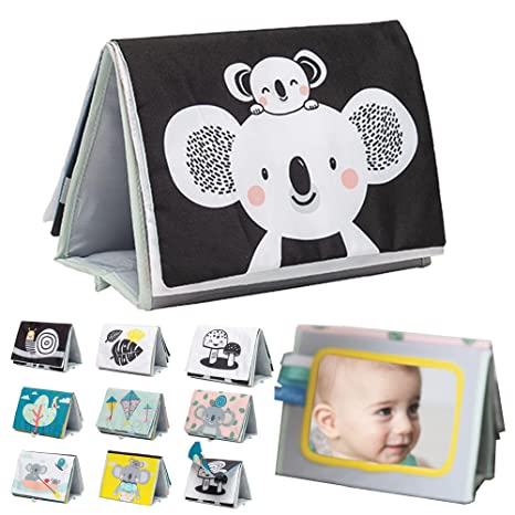 Taf Toys Koala Infant Tummy-time High Contrast Soft Crinkle Activity Book with Huge Baby Safe Mirror
