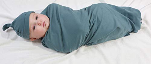 Miracle Baby 100% Cotton Knitted Baby Swaddle Blanket with Hat Set - Dark Green