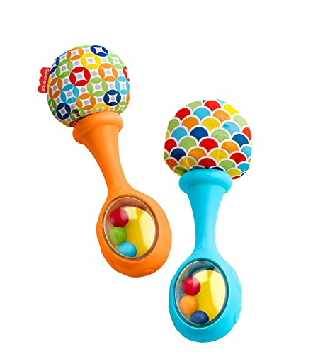 Fisher-Price Maracas, Set Of 2 Newborn Toys, Blue And Orange, Rattle 'N Rock Maracas, Baby Toys For Ages 3+ Months