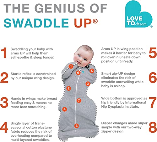 Love To Dream Swaddle UP, Gray, Small, 8-13 lbs